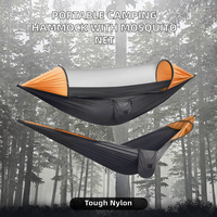 Hammock Camping Portable Besar dari Bahan Nylon dengan Kelambu Anti Nyamuk, Tali Penggantung Ultralight untuk Pohon, Tempat Tidur Gantung untuk 2 Orang