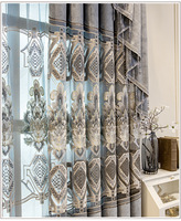 Rideaux en chenille bleu élégant de style européen, broderie jacquard de luxe fantaisie, pour salon
