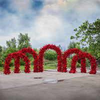 Nouvel ensemble floral circulaire en soie rouge écologique fait main pour arche, décoration de fond de scène de mariage et de fête, fleurs artificielles