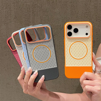 Coque de téléphone magnétique givrée couleur unie motif nid d'abeille pour iPhone 18 17 16 15 14 Pro Max, avec dos en PC mat respirant effet néon arc-en-ciel