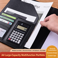 Portafolio Portátil de Cuero A4 Personalizado con Calculadora, Ranuras para Tarjetas, Portapapeles y Logotipo para Ejecutivos, Reuniones de Negocios