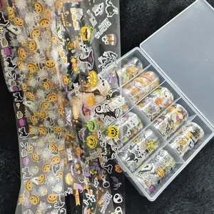 10 Rouleaux de Papier de Transfert pour Ongles à Motifs Halloween, Fleurs, Carreaux, Anges, Marbre et Nœuds, Autocollants et Décalcomanies pour Nail Art, Décoration d'Ongles - Product Image 2