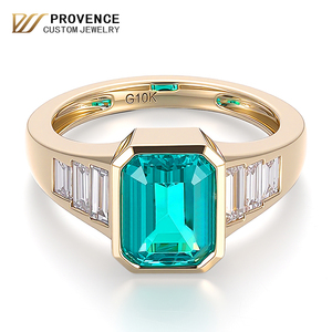 Anillo Grande de Moda para <span class=keywords><strong>Hombre</strong></span> PROVENCE, Joyería Fina, Anillo de Oro Real de 14k con Esmeralda de Laboratorio, Anillo de Moissanita Blanca, Anillo de Piedras Preciosas de Laboratorio para Uso Diario - Product Image 1
