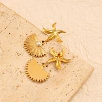 MYNECK Nouveauté Boucles d'oreilles créoles tendance en acier inoxydable plaqué or 18 carats, anti-ternissement, style bohème, motif étoile de mer et coquillage