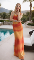 Robe longue moulante en maille sans bretelles avec dentelle, col bénitier, tie-dye tropical, nouvelle collection été 2025 pour femme, mignonne, naturelle et sexy