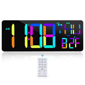 13.7 "LED thay đổi màu kỹ thuật số Đồng hồ treo tường điện tử đồng hồ báo thức hẹn giờ báo động kép đa chức năng đồng hồ treo tường với âm nhạc
