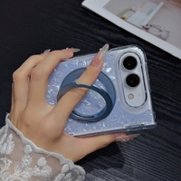 Étui de téléphone magnétique élégant avec motif coquillage brillant, support rotatif en métal et couvercle à charnière pour iPhone Duo