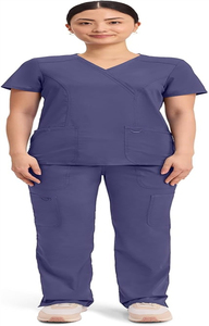 Haut de blouse médicale unisexe à col cache-cœur, 3 poches, extensible dans les deux sens, en tissu sergé durable (polyester + rayonne + élasthanne), pour usage hospitalier - Product Image 5