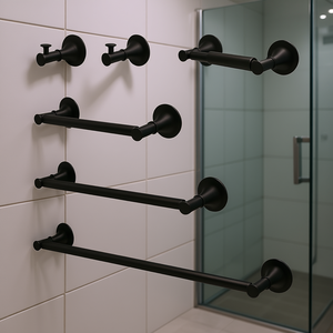 Wall Mount Brass Towel Rack Set Matte Black 6 Piece Bathroom <b>Hardware</b> Modern Design Linear Shape - Product Image 2