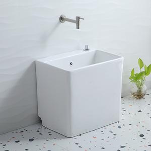 Évier en céramique pour serpillière, grand bac carré, montage mural, vidange automatique, pour balcon ou cuisine - Product Image 1
