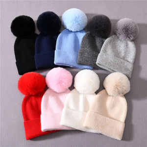 Bonnet chaud en gros d'usine, classique à rayures, avec pompon mignon, bonnet en cachemire tricoté pour bébé garçon, hiver - Product Image 1