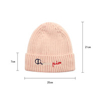 Bonnets en velours doublés, personnalisés et brodés, bonnet de ski thermique en tricot côtelé rose clair pour femmes, par temps froid
