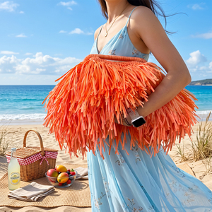 Borsa da Spiaggia di Lusso in Rafia di Carta con Nappe, 100% Fatta <span class=keywords><strong>a</strong></span> Mano, Borse all'Uncinetto, Pochette da Sera per Matrimoni per Donne - Product Image 2