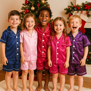 Pijamas <span class=keywords><strong>de</strong></span> verano para niños, venta al por mayor, pijamas <span class=keywords><strong>de</strong></span> seda satinada, ropa <span class=keywords><strong>de</strong></span> dormir para niños, ropa <span class=keywords><strong>de</strong></span> <span class=keywords><strong>Navidad</strong></span>, conjunto <span class=keywords><strong>de</strong></span> pijama <span class=keywords><strong>de</strong></span> manga corta para niños y niñas - Product Image 1