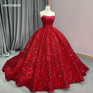 Abito da ballo <span class=keywords><strong>rosso</strong></span> con paillettes di cristallo e glitter, abito da Quinceañera con spalle scoperte e corsetto, abito da sera per Sweet 16 6663 - Product Image 1