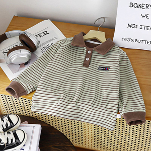 Nouveau style 2026 Automne Printemps – Polo rayé pour garçons, haut polyvalent à revers, coupe ample - Product Image 5