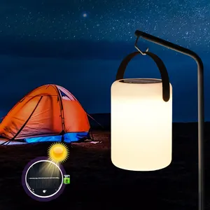 Oem/Odm Custom Zonne-Energie Outdoor Waterdichte Rgbw Led Light Camping Cilindrische Lampen En Lantaarns Met Handvat