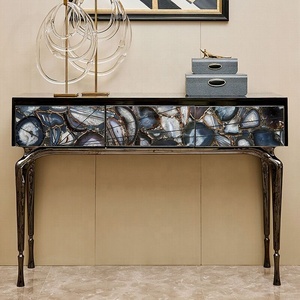 Table <span class=keywords><strong>rectangulaire</strong></span> vintage de luxe avec tiroir <span class=keywords><strong>Console</strong></span> décorative en marbre d'agate pour le salon, la salle à manger et la villa. - Product Image 3