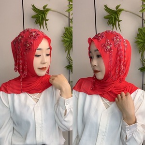 Sciarpa Hijab con paillettes Premium: fiori ricamati 3D con pietre di cristallo-copricapo modesto - Product Image 5