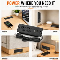 Flache Steckdosenleiste für Arbeitsplatten, Einbau-Steckdosenleiste, PC Mini-Format, integrierte Schreibtisch-Steckdose mit zwei AC-Anschlüssen und USB-A-Ports für Schubladen
