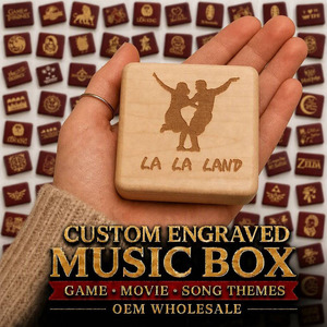 Boîte à musique <span class=keywords><strong>La</strong></span> <span class=keywords><strong>La</strong></span> <span class=keywords><strong>Land</strong></span> Sankyo en bois d'érable, à manivelle, 18 notes, mécanisme à remontoir, gravure laser personnalisée, cadeau avec bande originale du <span class=keywords><strong>film</strong></span>, OEM - Product Image 1