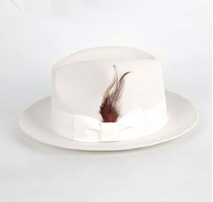 Chapeau Fedora Unisexe en Laine avec Ruban et Plumes, Chapeau Jazz pour Homme, Chapeau en Feutre de Laine pour Fête et Banquet, Chapeau Fedora Bleu en Laine pour Homme - Product Image 4
