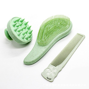 Kit de cepillos para el cabello de paja más vendido, cepillo manual para el cuero cabelludo, peine desenredante de dientes anchos, mango de paja impermeable, cepillo de marca privada - Product Image 4
