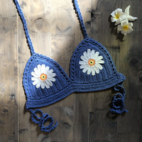 Soutien-gorge tressé à la main unique tricoté fleur marguerite Crochet tricot vacances Sexy été haut de bikini maillot de bain maillots de bain