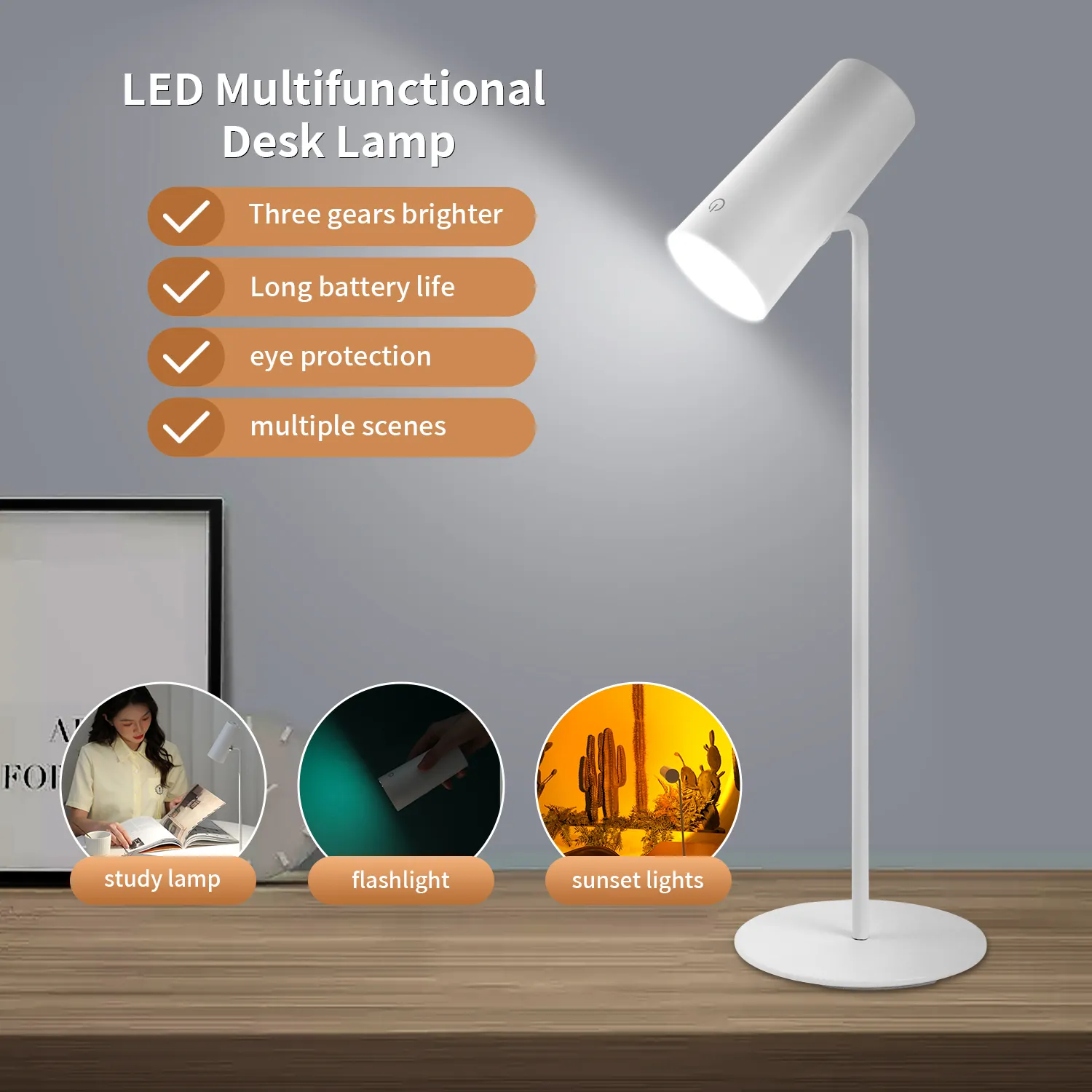 Portable USB Rechargeable Small LED Folding Eye Protection Study Touch Dimming Table Lamp For Bedroom Study