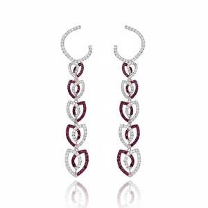 Pendientes Largos de Rubí de Diseñador con Diamantes Finos, Joyería Fina Atemporal para Mujer, Bodas, Eventos Formales, Vestidos de Noche y Ocasiones Especiales - Product Image 3