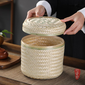 <b>Bamboo</b> Woven Tea Cake Storage Box Round Handmade For Pu'er Tea Storage - Product Image 1