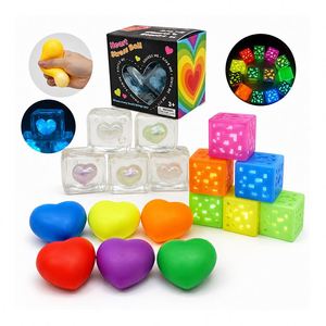 Factory Glowing <b>Light</b> up Heart <b>Cube</b> Squeeze Ball Soft Squishy Fidget Sensory Anti Stress Gift Kids Wholesale Pack - Product Image 1