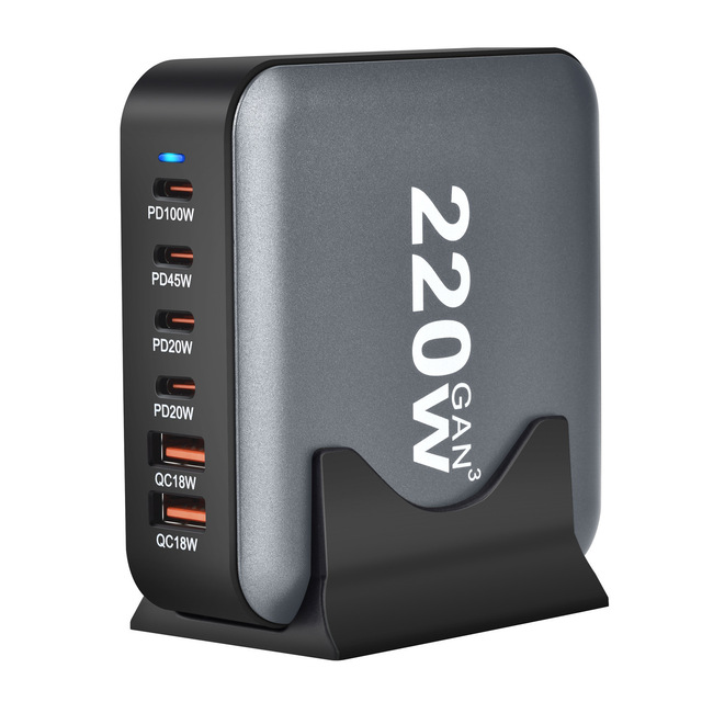 Gan 200w Charger 4 PD Ports Usb C 2 Usb-a Qc3.0 100W Charging Station for Ipad Smartphone Fast Charging Laptops With Holder