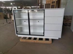 <span class=keywords><strong>Buffet</strong></span> <span class=keywords><strong>haut</strong></span> en bois massif avec portes vitrées, organisateur à panneaux perforés et tiroirs – Meuble de rangement autoportant pour cuisine - Product Image 5