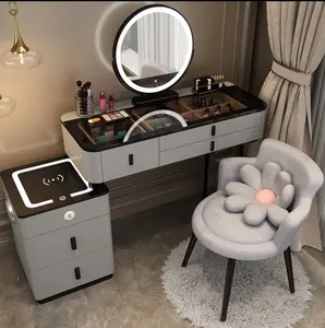 Modern tarzı mobilya makyaj makyaj Dresser seti bir set tasarım Metal ayaklı yatak odası tuvalet masası ile LED ayna