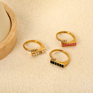 Wholesale Dainty Stainless Steel <b>Open</b> Adjustable <b>Rings</b> Zirconia 18K PVD Gold Plated Fashion Jewelry for Women Engagement Party - Product Image 3