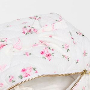Eco-Friendly <b>Large</b> Cotton Floral <b>Bow</b> Cute Portable Cosmetic Bag with Zipper for Women & Girls Travel - Product Image 5
