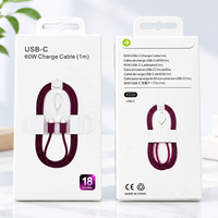 Kabel USB C ke USB C PD 60W Pengisian Cepat 1M Anyaman Kepang untuk Pengisi Daya iPhone 15 16 17 dengan Kemasan