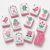 Table de Mahjong Américaine de Luxe Moderne avec Tapis Assorti Motif Floral Rose Tulipe Lavande en Acrylique pour 4 Joueurs Club Social OEM/ODM