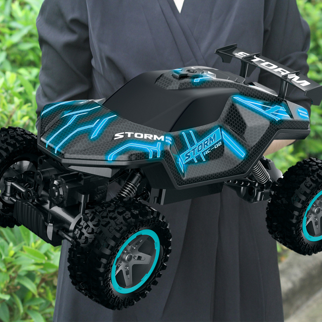 2.4G 4WD Rock Climber Cool Light One-click Spray RC Car Remote Controller USB Cable Fast Driving Indoor-Outdoor Toy for Boys