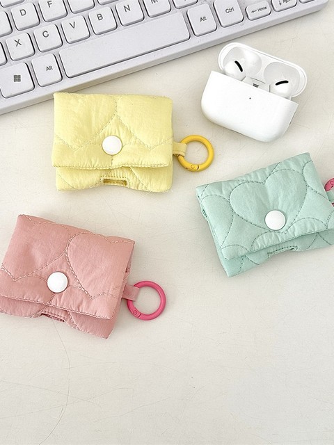 Portable Candy Color Cute Heart Earphone Case Storage Bag Charm Keyring Soft Korean Style Headphone Case Keychain Gifts