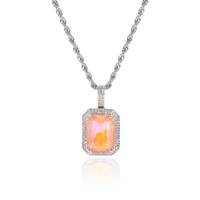 Collier unisexe micro-pavé de zircon, pendentif carré fluorescent couleur moka en pierre précieuse massif, plaqué or, style hip-hop – Meilleures ventes