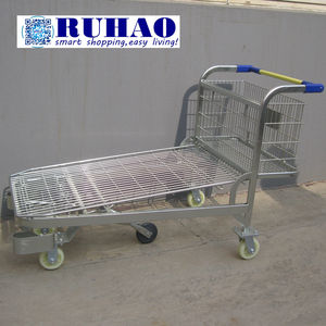 कारखाने की बिक्री तार जाल सतह 500 किलोग्राम RH-WT03 भारी शुल्क पांच पहिया गोदाम हैंड गाड़ी टोकरी के साथ हाथ की ट्रॉली - Product Image 4