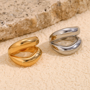 Stainless Steel Double Layer Twisted Band <b>Ring</b> Minimalist Irregular Stackable <b>Statement</b> Finger <b>Ring</b> For Women Jewelry - Product Image 5