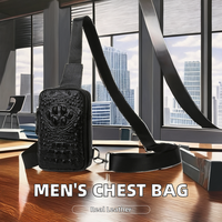 Sac à bandoulière en cuir de vache véritable pour homme, sac de poitrine vintage avec fermeture à glissière, motif crocodile, tendance