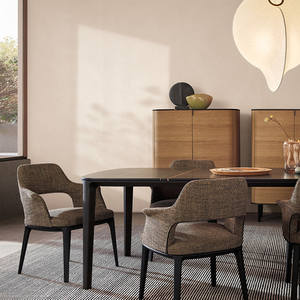 طاولة طعام إيطالية فاخرة بسيطة من الخشب الصلب الصديق للبيئة، مصنوعة يدويًا، متينة ومستقرة، بسطح رخامي مستطيل، تصميم عصري لغرفة المعيشة - Product Image 6