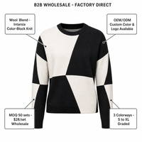 Pull en tricot à col rond pour femme, en mélange de laine, avec patchwork géométrique et blocs de couleur, personnalisable OEM, vente en gros