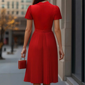 Abito Midi Elegante a Pieghe con Vita Impero e Collo Tondo per <span class=keywords><strong>Donna</strong></span>, Primavera-Estate - Product Image 3