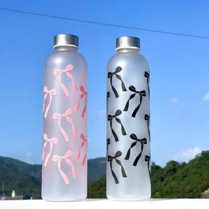 2026 New Cross-Border 1000ml Plastic Water <b>Bottle</b> Fresh Style for Female Students Frosted Bow-Knot Flower Pattern Environmental - Product Image 2