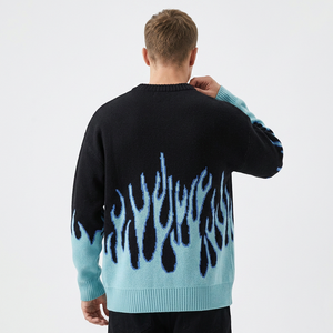 Pull en tricot pour homme avec motif bleu goutte à goutte imprimé au dos, manches classiques, vêtement d'hiver, matière acrylique anti-boulochage - Product Image 1